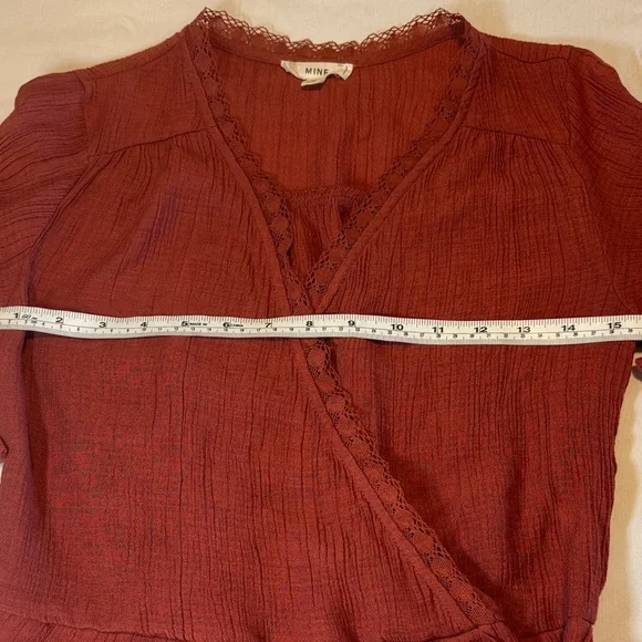 Mine Rust Wrap Blouse with Lace Trim - Picture 8 of 12